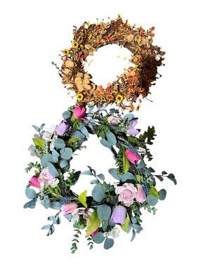 Set of Two Decorative Floral Wreaths - Spring & Autumn Styles